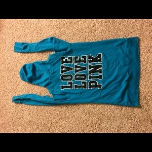 Pink full zipper turquoise sweater